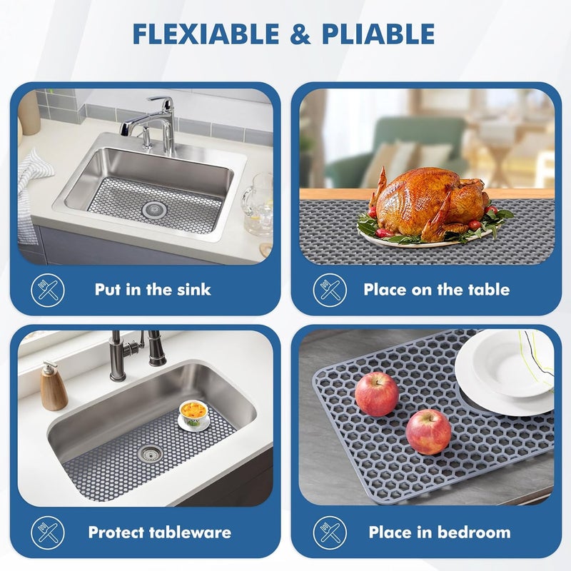 Bestjing Silicone Sink Protectors for Kitchen Sink - 29.7"x 15.5" Kitchen Protector Accessory, Non-Slip Heat Resistan Mat for Bottom of Farmhouse Stainless Steel Porcelain, Dishwasher Safe (Gray) - Image 5